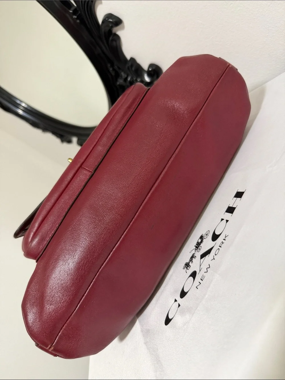 Coach 22381 Burgundy Leather Shoulder Bag with Tassel /long strap🎀
